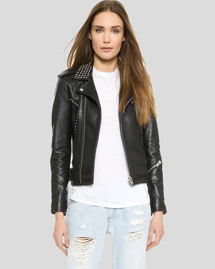 KIMORA BLACK STUDDED LEATHER JACKET