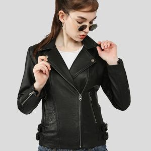 AZARIA BLACK MOTORCYCLE LEATHER JACKET