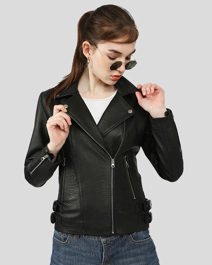 AZARIA BLACK MOTORCYCLE LEATHER JACKET