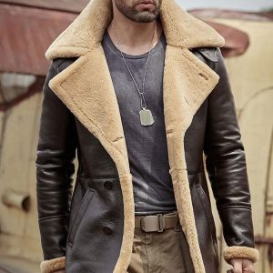 Men’s Dark Brown Leather Shearling Long Coat