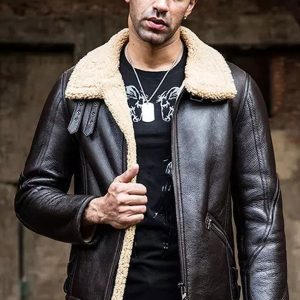 OXVOLT Men’s Dark Brown Leather Shearling Jacket