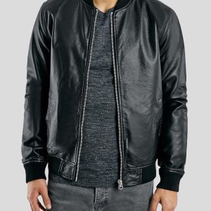 OXVOLT BAILEI BLACK BOMBER LEATHER JACKET