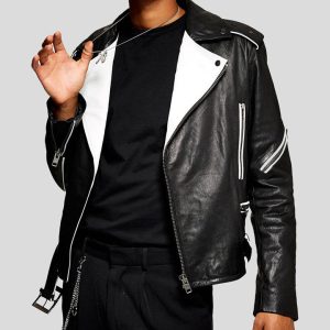 OXVOLT COLVERT BLACK & WHITE MOTORCYCLE LEATHER JACKET