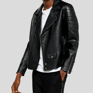 OXVOLT ALPHA BLACK BIKER QUILTED LEATHER JACKET