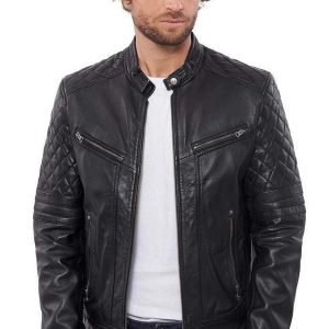 OXVOLT Men's Black Leather Biker Jacket