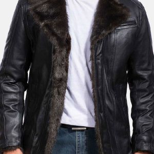 OXVOLT Men's Black Leather Shearling Jacket