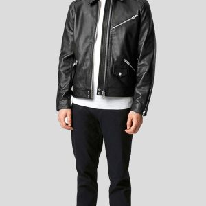 OXVOLT BENN BLACK MOTORCYCLE LEATHER JACKET