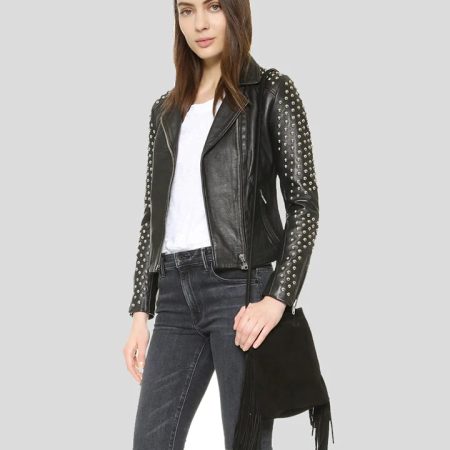 TALIYAH BLACK STUDDED LEATHER JACKET