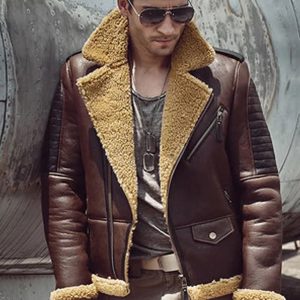 Men’s Camel Color Leather Shearling Jacket