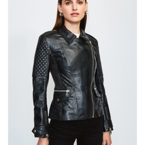 Women’s Black Leather Biker Jacket