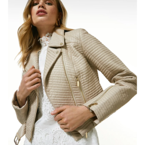 Women’s Cream Leather Biker Jacket