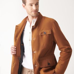 Men’s Tan Brown Suede Leather Trucker Coat