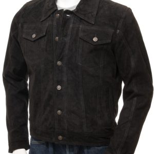 Men’s Black Suede Leather Trucker Jacket