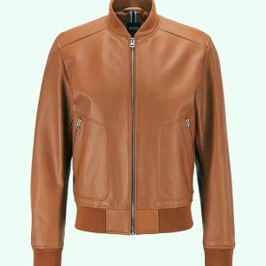 Men’s Tan Brown Leather Bomber Jacket