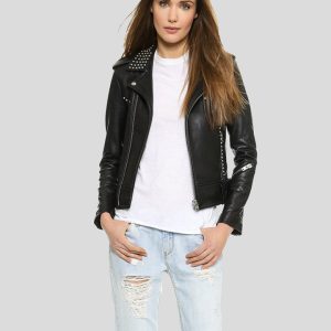 AMIA BLACK STUDDED LEATHER JACKET