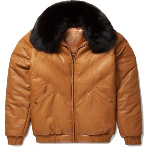 V-Bomber Leather Jacket Brown for Men