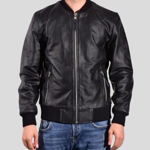 BRAN BLACK BOMBER LEATHER JACKET