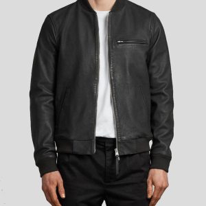 OXVOLT DENZEL BLACK BOMBER LEATHER JACKET
