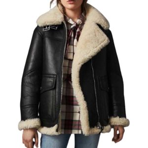 Lisa Womens Black Aviator Leather Jacket