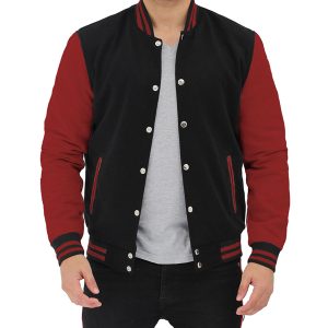 Mens Black and Maroon Varsity Jacket Baseball style