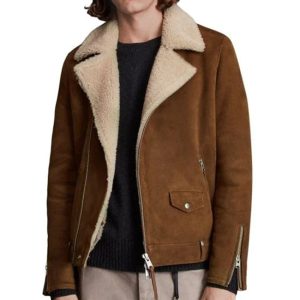 OXVOLT Men's Brown Malmo Shearling Biker Jacket