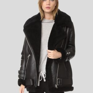 CATALINA BLACK BIKER SHEARLING LEATHER JACKET
