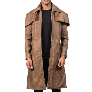 OXVOLT Mens Classic Army Brown Leather Duster