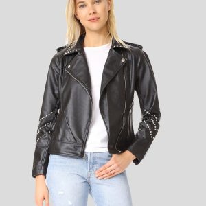 OXVOLT DANI BLACK STUDDED LEATHER JACKET