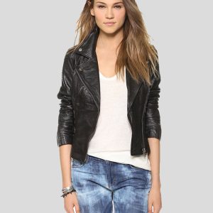 OXVOLT FEDELMA BLACK BIKER LEATHER JACKET