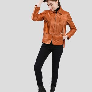 FLEUR TAN BIKER FRINGES LEATHER JACKET
