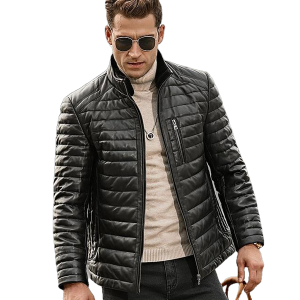 Genuine Lambskin Winter Warm Men's Puffer Leather Coat