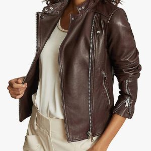 Women’s Chocolate Brown Leather Biker Jacket