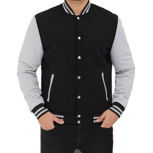 OXVOLT Gray and Black Letterman Jacket Baseball Style