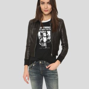 OXVOLT HALLE BLACK BOMBER LEATHER JACKET