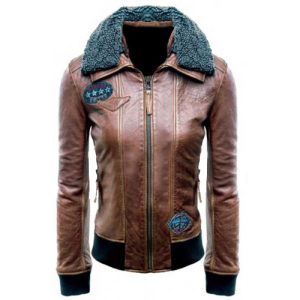 Justice League Womens Bomber Aviator Brown Leather Jacket