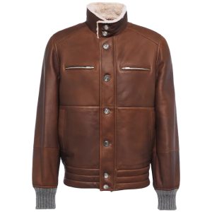 OXVOLT Leather Shearling-Lined Bomber Jacket