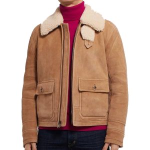 OXVOLT Men Light Brown Beedon Shearling Jacket