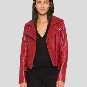 OXVOLT MAVIS RED BIKER LEATHER JACKET