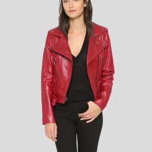 MAVIS RED BIKER LEATHER JACKET