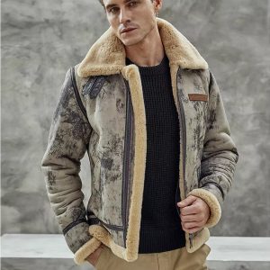 OXVOLT Men’s New Fur B3 Flight Aviator Bomber Premium Shearling Jacket