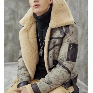 OXVOLT Men’s Aviator B3 Flight Bomber Biker Bomber Premium Shearling Jacket