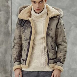 Men’s Aviator B3 Flight Bomber Removable Hood Premium Shearling Jacket