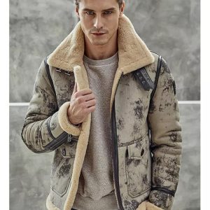 OXVOLT Men’s Fur B3 Flight Aviator Bomber Premium Shearling Jacket