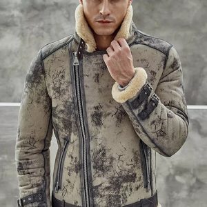 Men’s New B3 Flight Aviator Biker Bomber Premium Shearling Coat Jacket