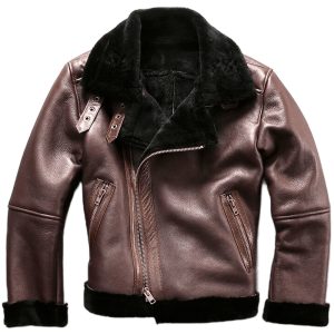 Mens Auburn Vintage Sheepskin Shearling Bomber Jacket
