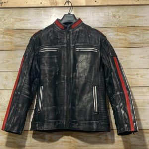 Men's Black Distressed Biker Leather Jacket