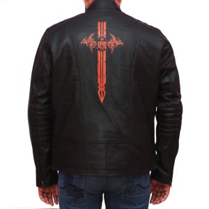 Mens Black Skull Sword Fashion Jacket In Genuine Leather
