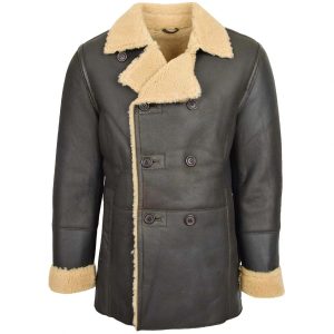 OXVOLT Mens Brown Double Breasted Sheepskin Coat