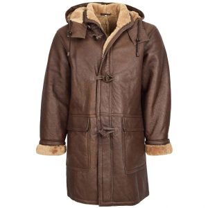 OXVOLT Mens Brown Ginger Shearling Sheepskin Duffle Coat