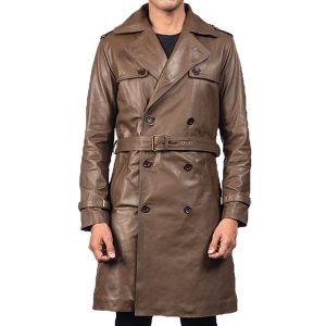 OXVOLT Mens Brown Leather Duster Coat
